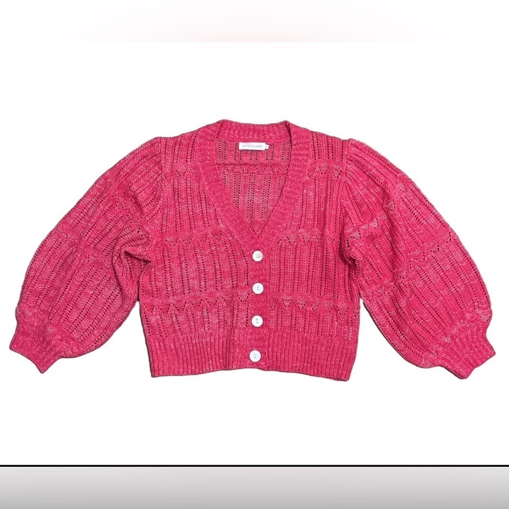 White Closet Cardigan Puff Sleeve Sweater. Pink. Small. New without tag - Picture 3 of 6